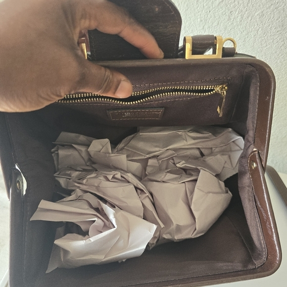 Divina Firenze Leather Crossbody Clutch Bag Satchel GreenBrown Removeable Strap - Picture 14 of 16